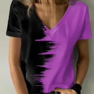 2023 Women's Clothing T-shirt Tees Green Blue Pink Short Sleeve Casual Weekend Basic V-neck Abstract 3D Painting T-shirts Tops
