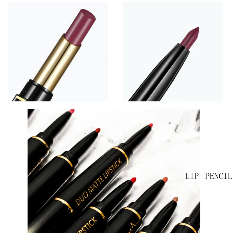 Waterproof Matte Lipstick and Lip Liner Set, 2 in 1 Double Head Velvet Lip Pen, Long Lasting Smooth Christmas gifts - Image 4