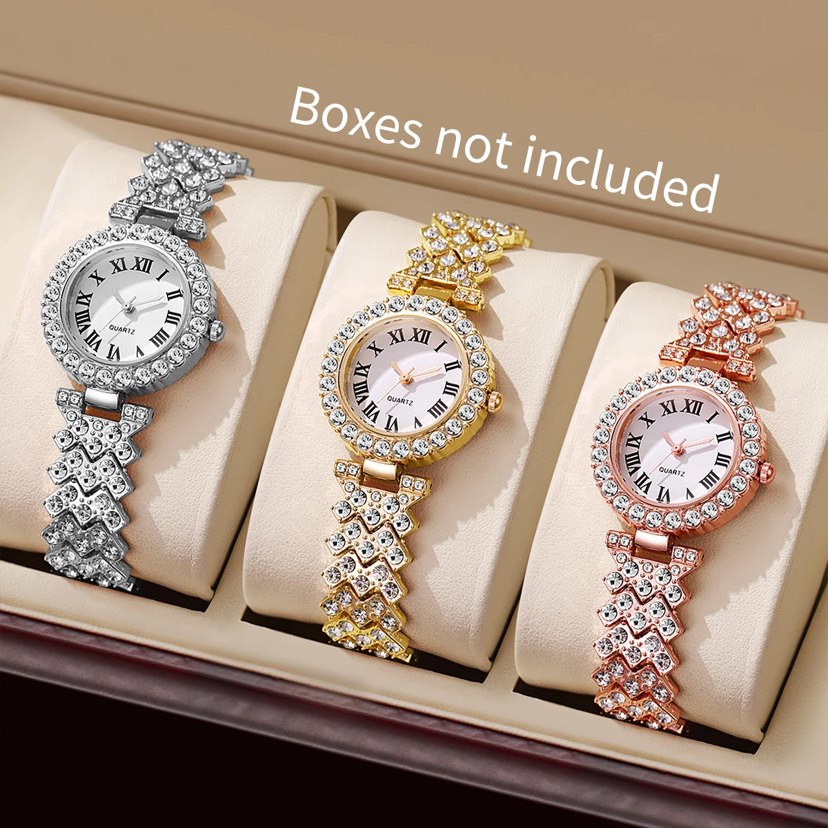 1/3PCS Luxury Rhinestone Women Watches Fashion Roma Dial Quartz Watch for Women Clock(Without Box)