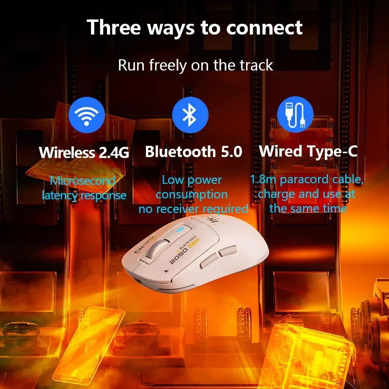 INPHIC IN6 Wired/Bluetooth/Wireless Mouse PAW3395 60g Lightweight Three-mode Ergonomic Macro Gaming Mouse for PC Laptops Gifts - Image 3