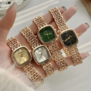 Simple Golden Quartz Watch for Women Retro Luxury Gift Ladies Watches Small Dial Stainless Steel Strap Wristwatches Montre Femme