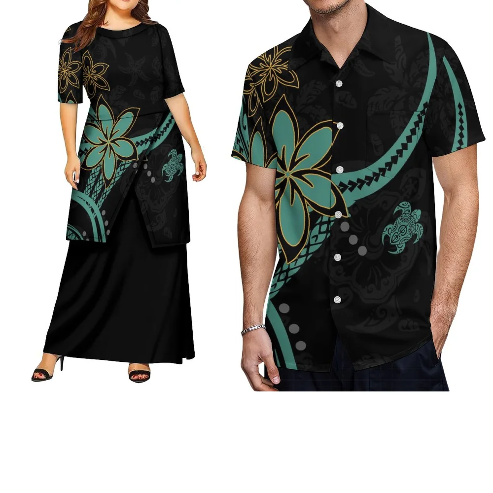 Summer Short-Sleeved Clothing Custom-Made Printed Style Polynesian Tribal Couple Pletasi Lady Dress Men'S Casual Top - Image 3