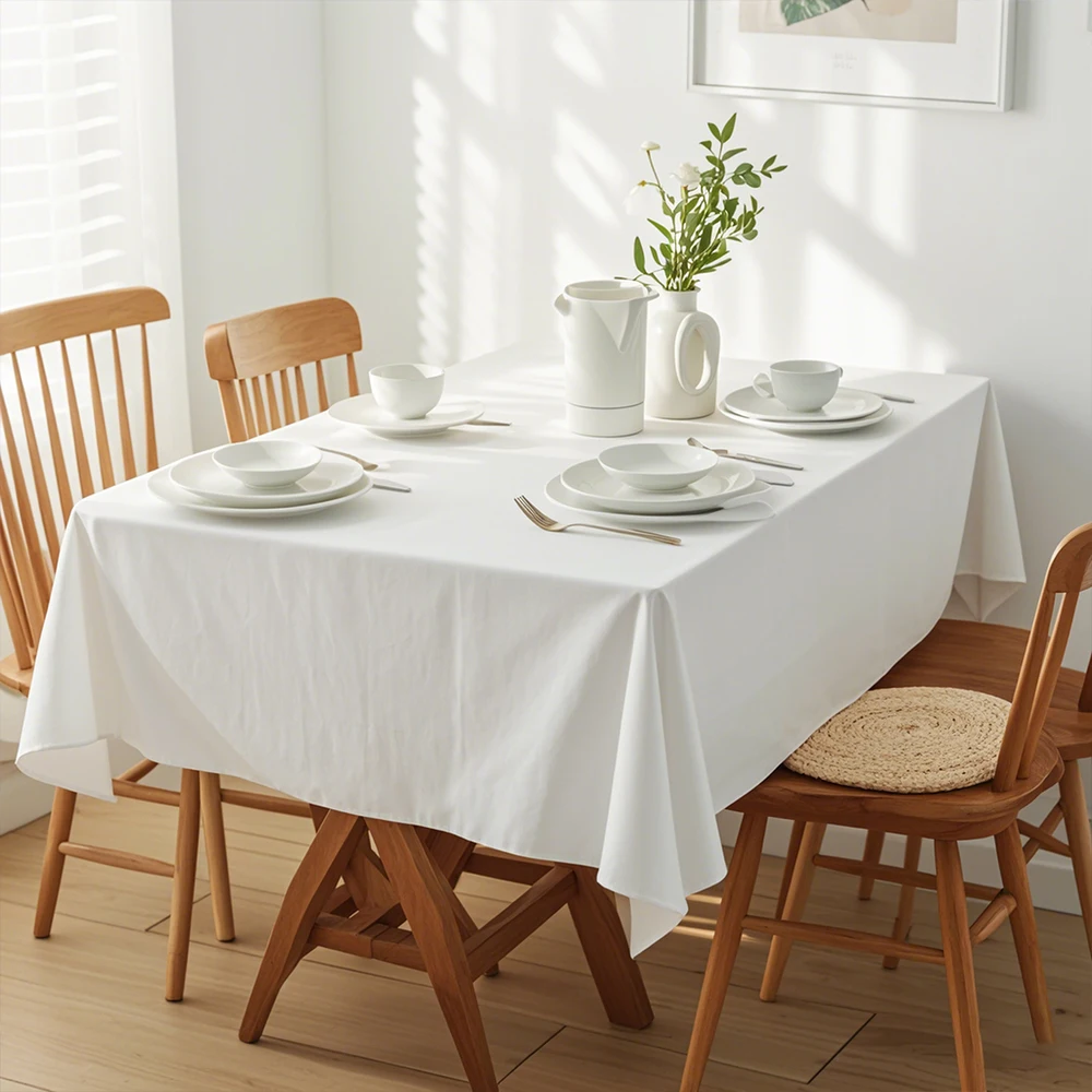 READOR 12Pcs Rectangle Tablecloth Washable Polyester White Party Banquet Wedding Table Cloths for Events - Image 3