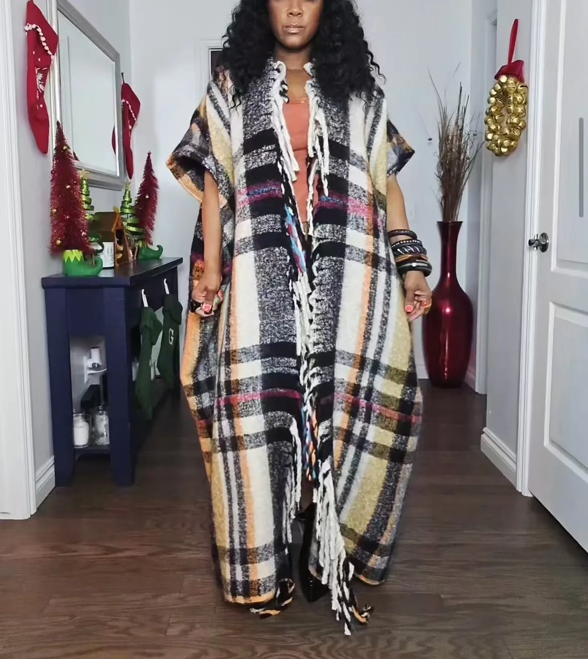 Women Winter Elegant Designer Tassel Duster Coat Oversized African Riche Lady Fuzzy Long Cardigans Thick Warm Sweater Outerwear - Image 2