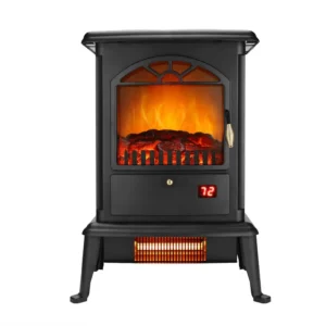 1500W Freestanding Three-door Glass 3D Flame Fireplace with Remote Control/Quartz Tube heating/Fake Firewood/7 Color
