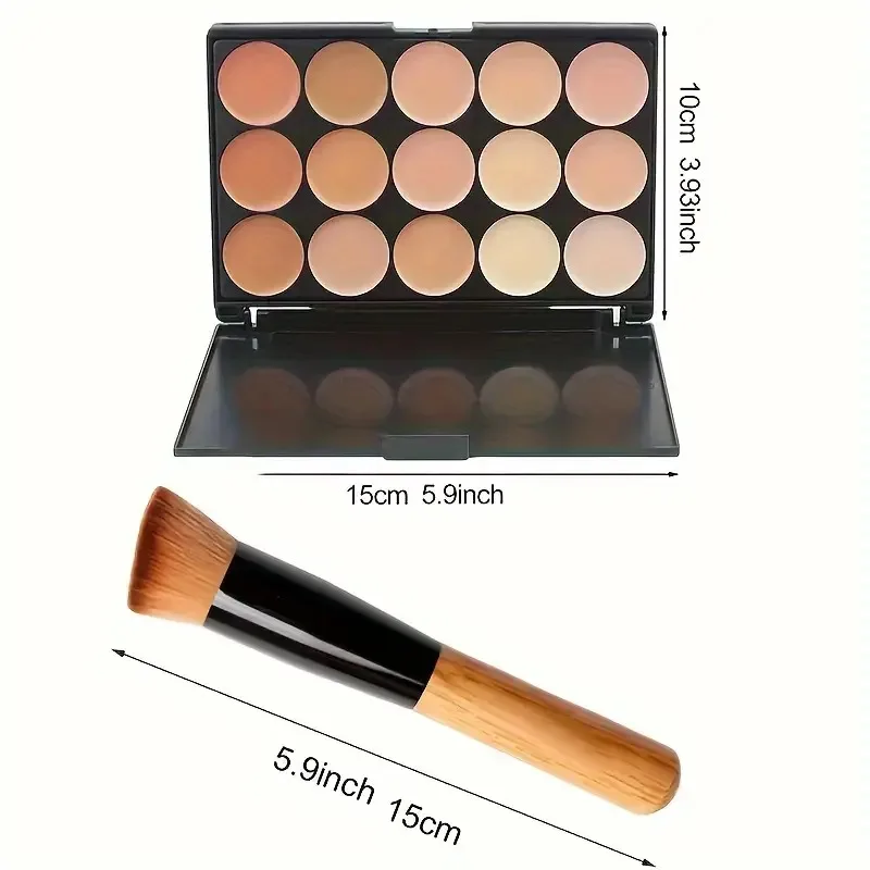 2pcs 15-color Professional Concealer with Brush,Face Makeup and Contouring Dark Circles Acne Mark Brightening Waterproof Sweat - Image 5