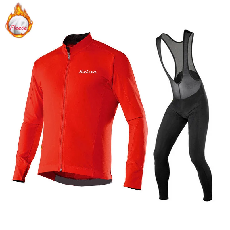 SALEXO Cyling Jersey 2026 Winter Thermal Fleece Cycling Jersey Men Long Sleeve Warm Maillot Ciclismo Breathable Bicycle Clothing - Image 2
