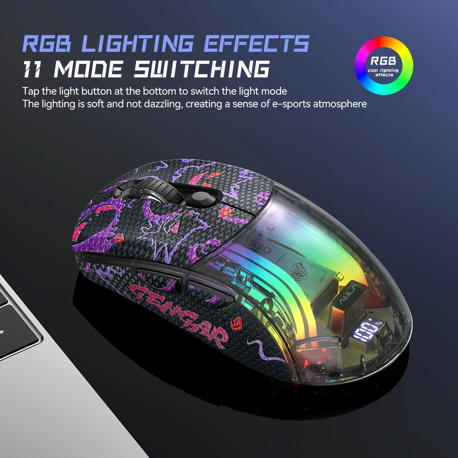 RGB Light Magnetic Rechargeable Wireless Bluetooth Mouse BT+2.4Ghz+Wired Optical Ergonomic Gaming Mouse with Anti-Slip Stickers - Image 4