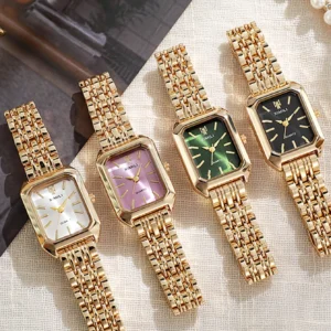 Small niche luxury fashion retro high-end gold steel strip small square watch with temperament women'squartz watch (without box）