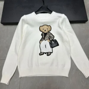 High Quality Light Luxury French Bear Embroidered Knitted Sweater For Women Autumn New Fashion Korean Casual Loose Pullover Tops