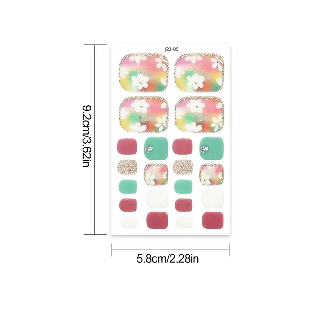 22 Tips/sheet Women Girls Full Cover Self-adhesive Waterproof Toe Nail Stickers Beauty & Health False Nails Stripe Self-adhesive