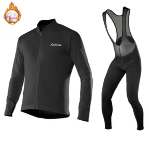 SALEXO Cyling Jersey 2026 Winter Thermal Fleece Cycling Jersey Men Long Sleeve Warm Maillot Ciclismo Breathable Bicycle Clothing