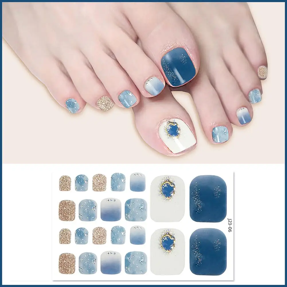 22 Tips/sheet Women Girls Full Cover Self-adhesive Waterproof Toe Nail Stickers Beauty & Health False Nails Stripe Self-adhesive - Image 5
