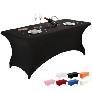 1Pc 4/6ft Spandex Table Cloth for Standard Folding Table, Rectangular Stretch Fitted Table Cover for Wedding, Event & Trade Show