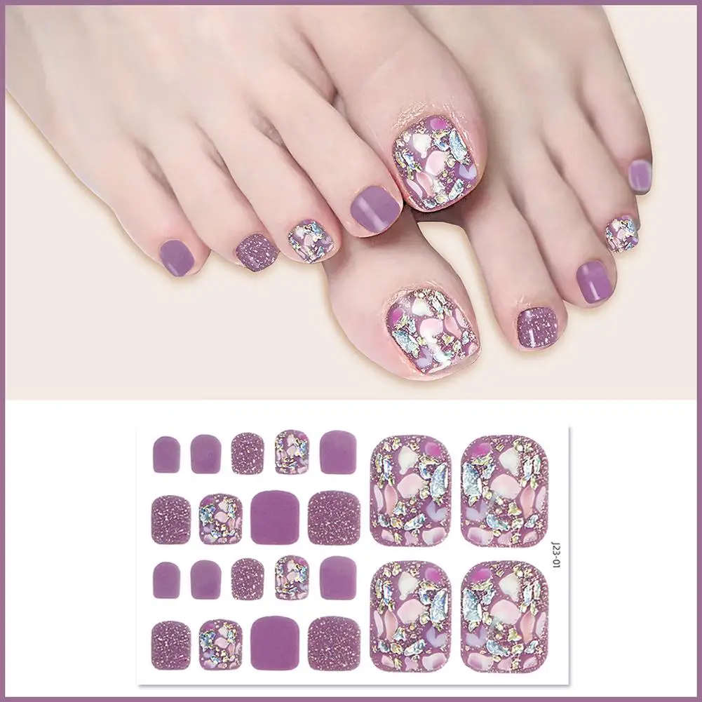 22 Tips/sheet Women Girls Full Cover Self-adhesive Waterproof Toe Nail Stickers Beauty & Health False Nails Stripe Self-adhesive - Image 4