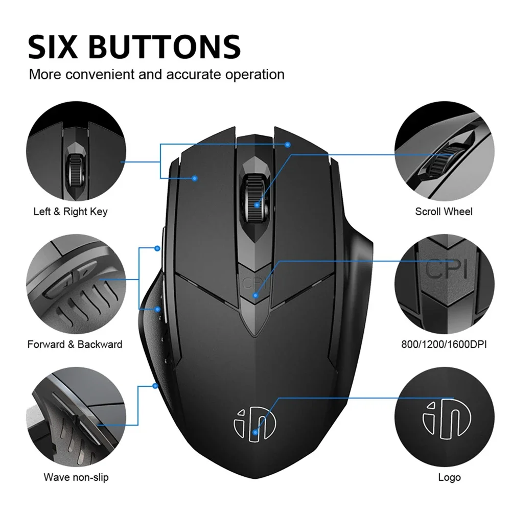INPHIC F1S Wireless Mouse Rechargeable Ergonomic Office Portable Silent Laptop Desktop Game Universal 2.4G PM6 Accessories - Image 3