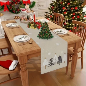 1pc Autumn to Christmas Tree Table Runner, Elegant Snowflake Forest Print Table Decor,Ideal Festive Gift for Home Holiday Dinner