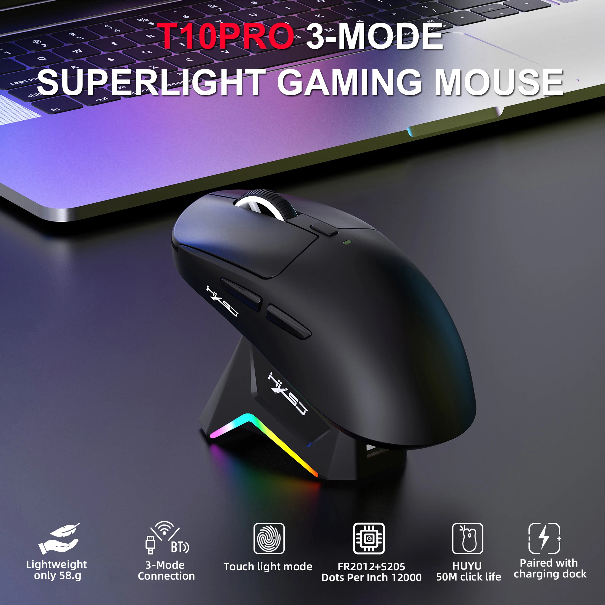 3 Modes 2.4G USB Bluetooth Wireless Wired 12000DPI Mouse PC Accessories Macro Programming With RGB Lights Magnetic Charging Dock - Image 2
