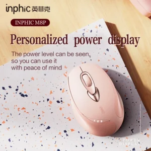 INPHIC M8P Wireless Mouse Charging Girls Office Lightweight Portable Ergonomic 2.4G Wireless Power Display Milk Tea Color