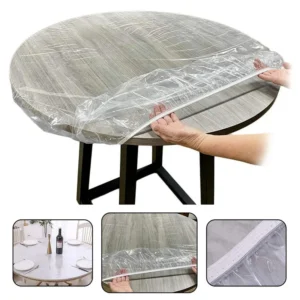 10 Pcs 0.8/1/1.2/1.4M Disposable Fitted Round Tablecloth Transparent Waterproof Oil-Proof Dinning Table Cover Protector Cloth