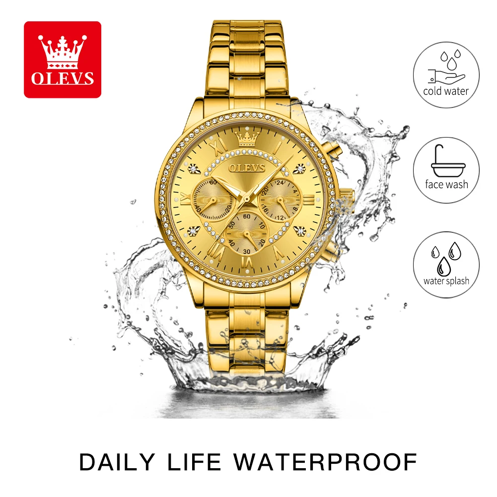 OLEVS Women's Watches Top Brand Luxury Original Quartz Watch for Ladies Chronograph Waterproof Luminous Rhinestone Dial 24 Hour - Image 4