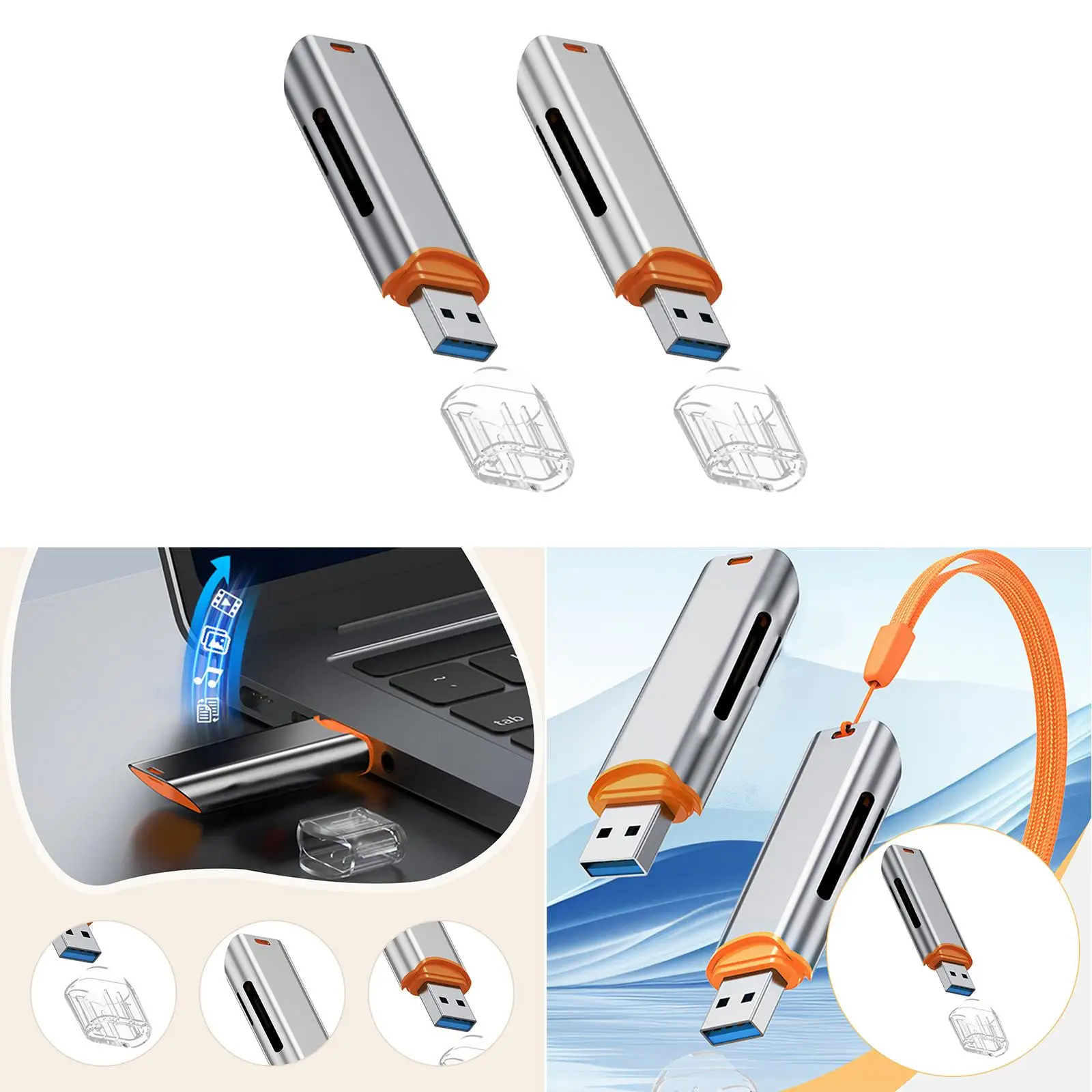 USB 3.0 Card Reader USB A Interface Lanyard Hole Design Practical Replacement Electronics Accessory High Speed Transmission USB 3.0 Card Reader USB A Interface Lanyard Hole Design Practical Replacement Electronics Accessory High Speed Transmission