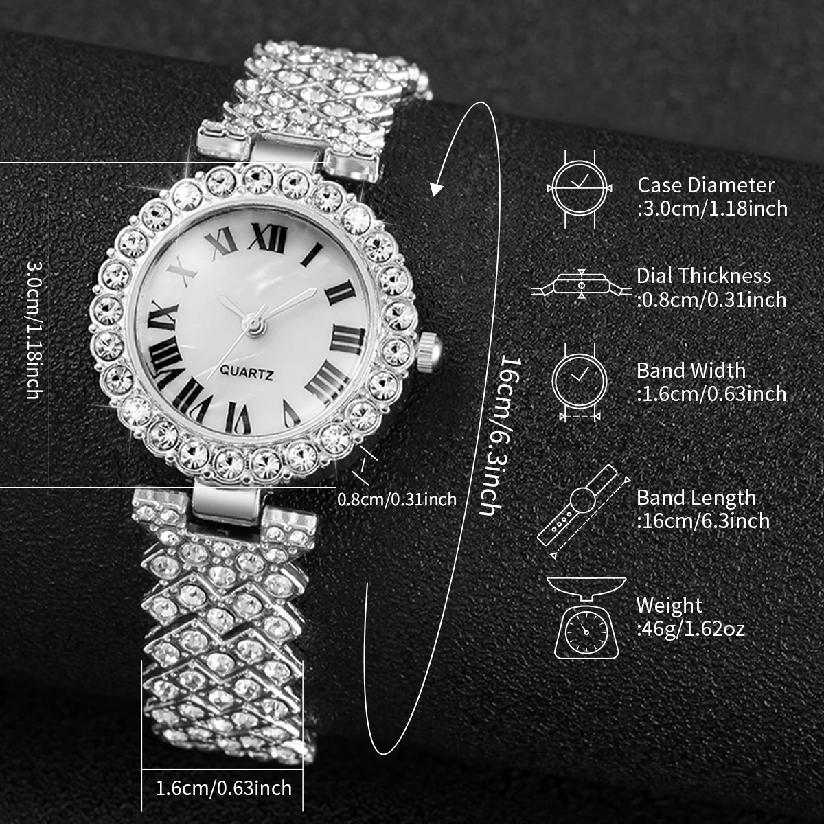 1/3PCS Luxury Rhinestone Women Watches Fashion Roma Dial Quartz Watch for Women Clock(Without Box) - Image 6