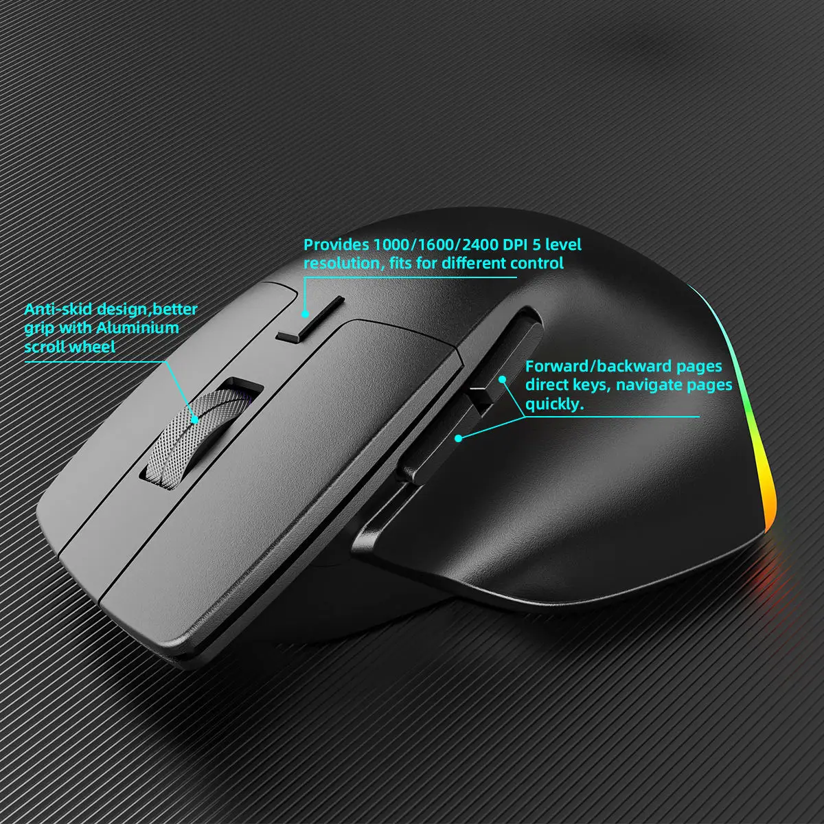 2.4G+Bluetooth Wireless Mouse Ergonomics Gaming Mouse Optical RGB Glowing Mause 1600 DPI Rechargeable Computer Wireless Mouse - Image 2