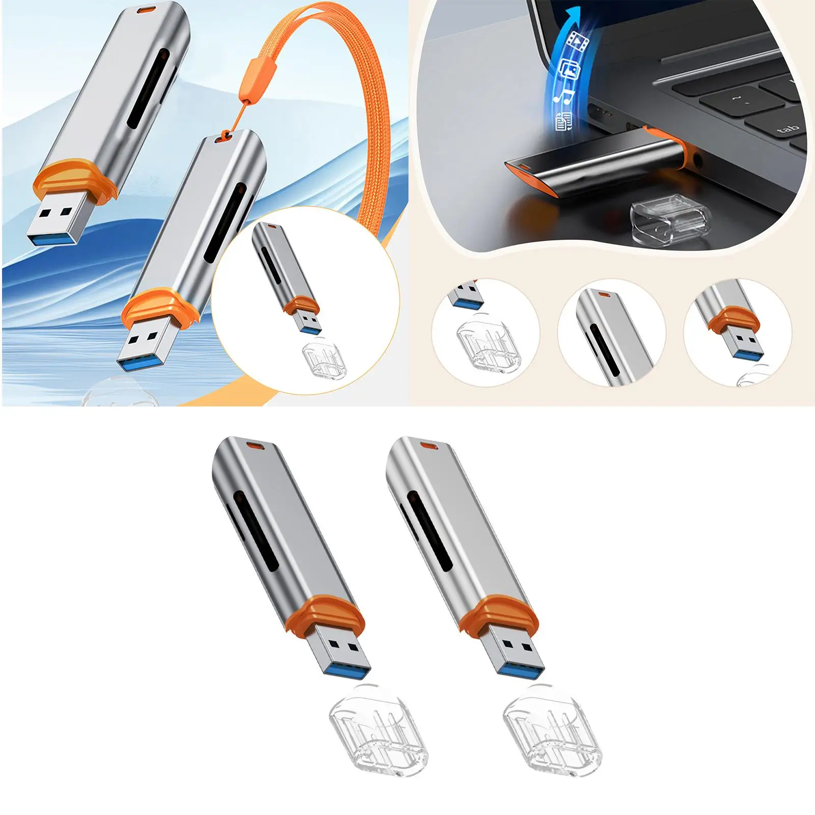 USB 3.0 Card Reader USB A Interface Lanyard Hole Design Practical Replacement Electronics Accessory High Speed Transmission USB 3.0 Card Reader USB A Interface Lanyard Hole Design Practical Replacement Electronics Accessory High Speed Transmission