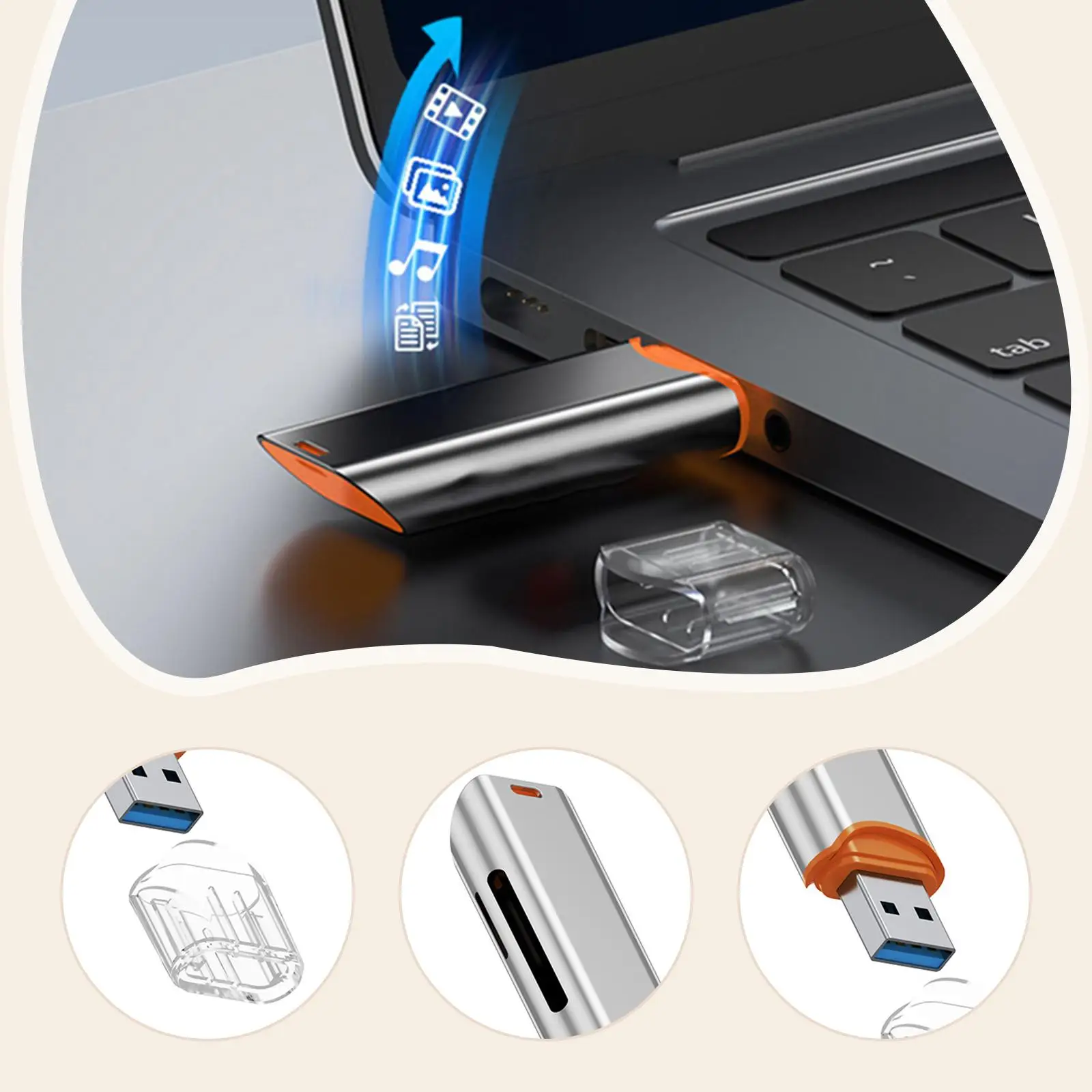USB 3.0 Card Reader USB A Interface Lanyard Hole Design Practical Replacement Electronics Accessory High Speed Transmission USB 3.0 Card Reader USB A Interface Lanyard Hole Design Practical Replacement Electronics Accessory High Speed Transmission