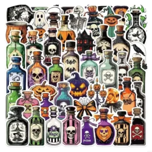 50 Sheets Reusable Halloween Cartoon Stickers Labels Adhesive Waterproof Decals For Electronics Devices School Supplies