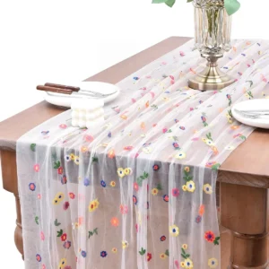 1pc Embroidery Spring Summer Table Runner Florals Seasonal Easter Tulle Table Runner Holiday Kitchen Dining Table Decoration