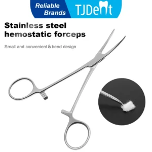 TJDent 1pcs Dental Stainless Steel Hemostatic Forceps Surgical Vascular Clips Tool Straight and Curved Tip Dentistry Instrument